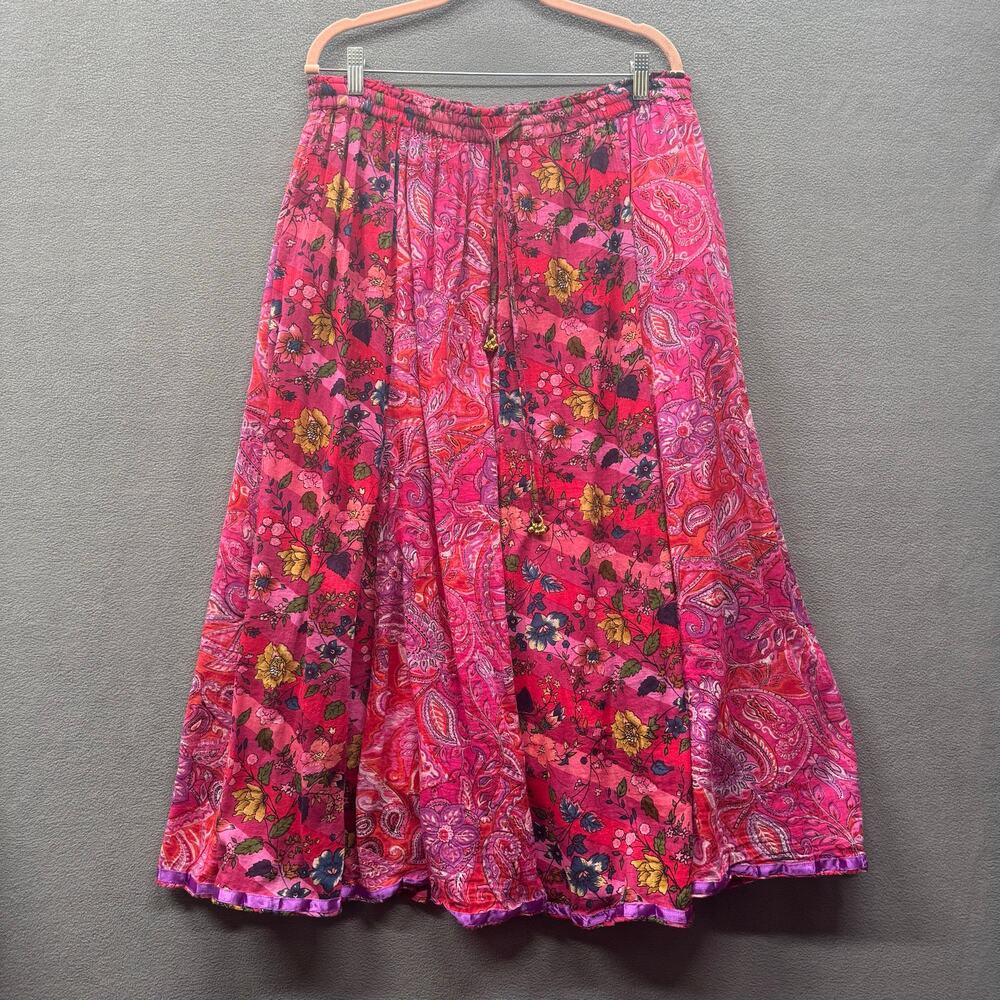 Anii By Natural Boho Phoebe Buffay Maxi Skirt Womens XL/1X Pink Patchwork Floral